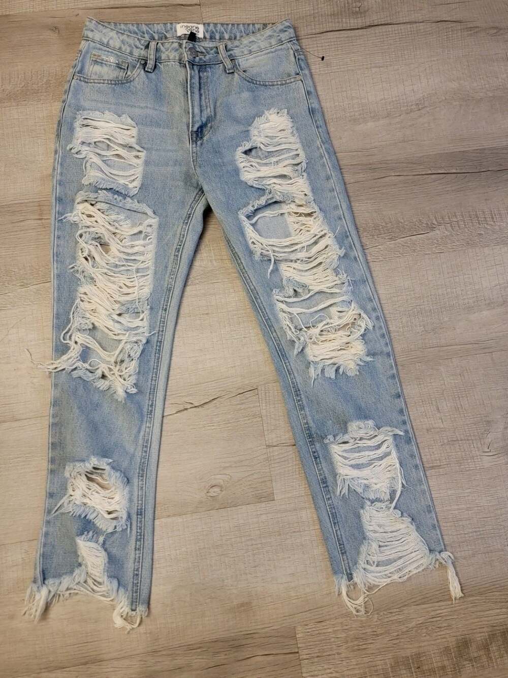 Insane Gene Light Wash Distressed Raw Hem Straight Leg Jeans